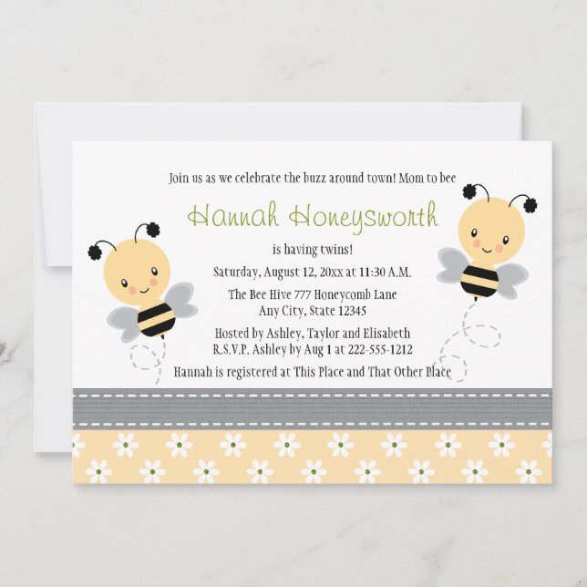 Gaffez les invitations de baby shower de jumeaux (Devant)