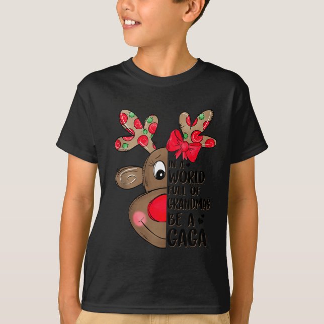 Gaga Reindeer Xmas Happy Family New Reindeer Merry T-Shirt (Front)