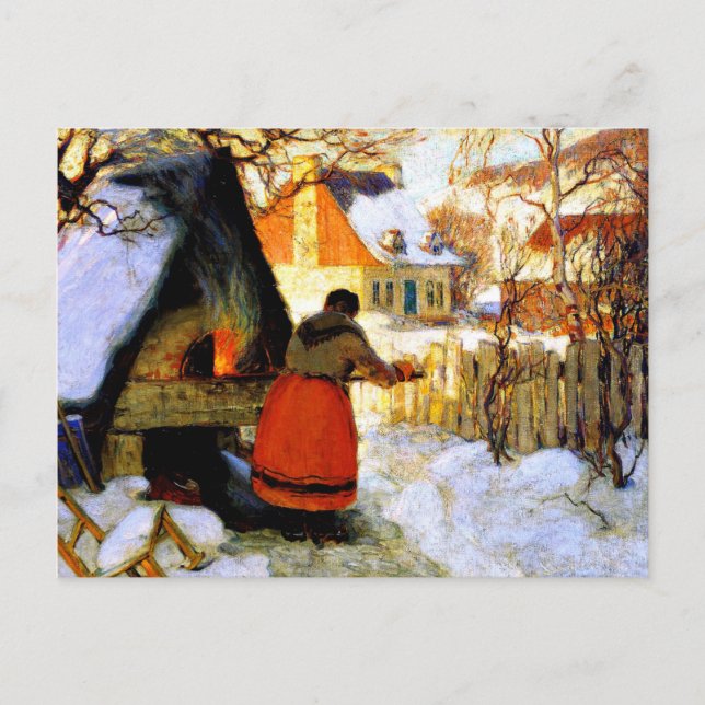 Gagnon - Heating the Oven, Winter Scene Postcard (Front)