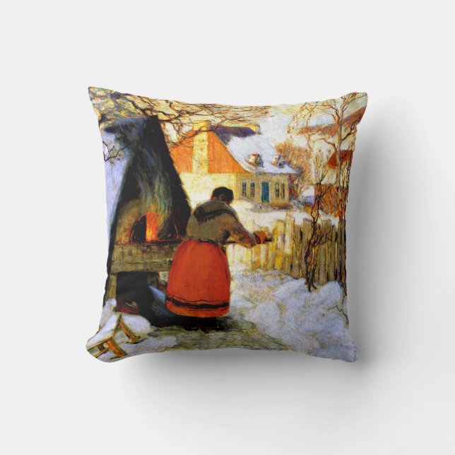 Gagnon - Heating the Oven, Winter Scene Throw Pillow (Front)