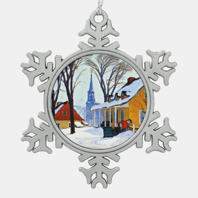 Gagnon - Winter Morning, Baie-Saint Paul Snowflake Pewter Christmas Ornament (Front)