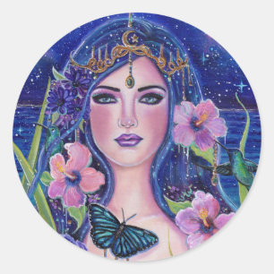 Gaia goddess with hummingbirds by Renee Lavoie Classic Round Sticker