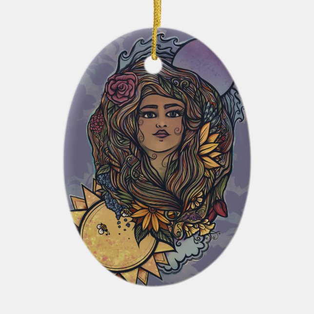 Gaia mother Earth Goddess Tarot the World Ceramic Ornament (Front)