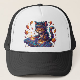Gainful Employment Cute Cyberpunk Cat Gamer Work Trucker Hat