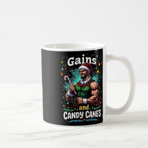 Gains And Candy Canes Christmas Elf Gym Workout  Coffee Mug