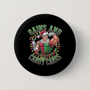 Gains And Candy Canes Funny Christmas Elf Gym Work 2 Inch Round Button