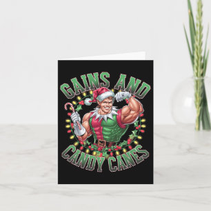 Gains And Candy Canes Funny Christmas Elf Gym Work Card
