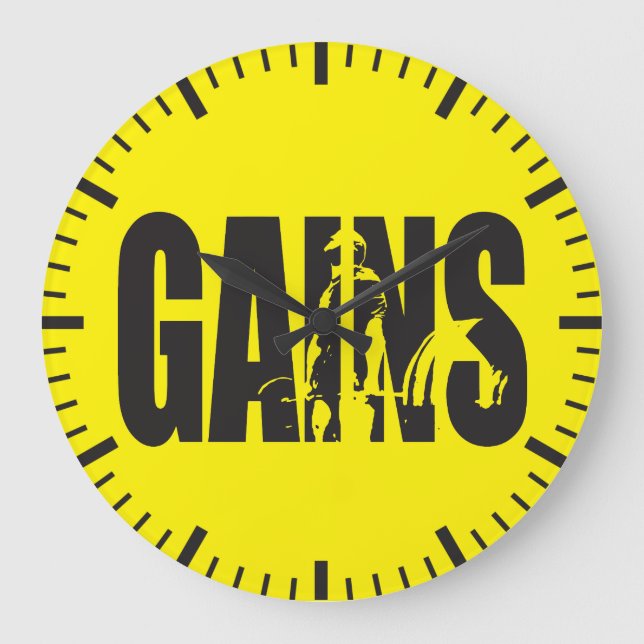 GAINS - "Body building" Motivational Large Clock (Front)