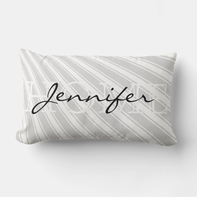 Gainsboro Colour Stripe Pattern Home Monogram Lumbar Pillow (Front)