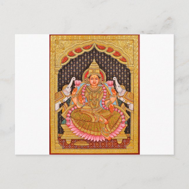GAJA LAKSHMI INTRICATE TANJORE PAINTING {SOUTH IND POSTCARD (Front)