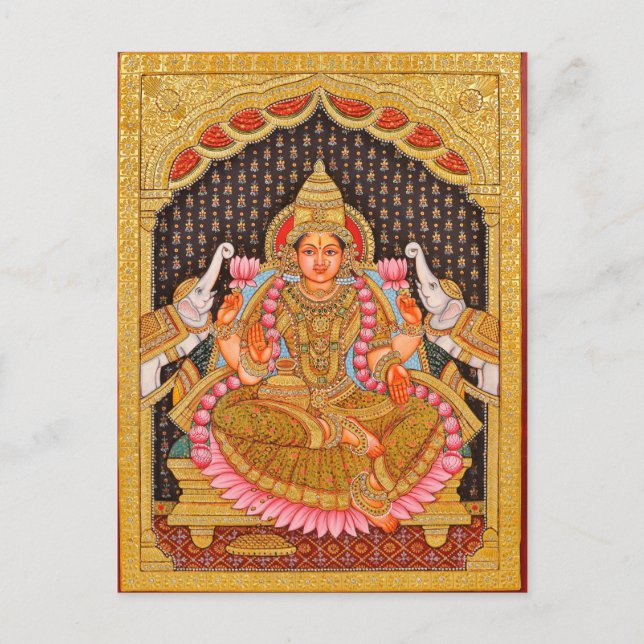 GAJA LAKSHMI INTRICATE TANJORE PAINTING {SOUTH IND POSTCARD (Front)