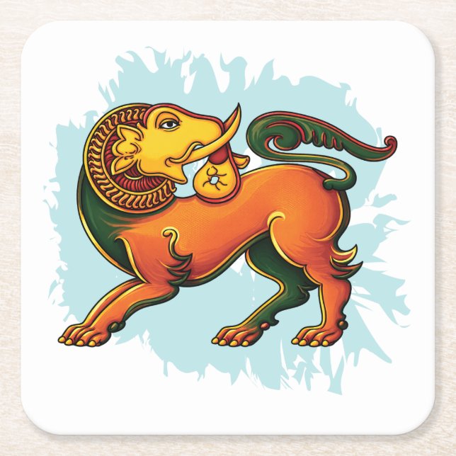 Gajasinha – Mythical Guardian of Strength Square Paper Coaster (Front)