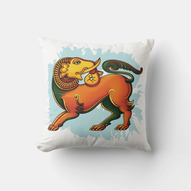 Gajasinha – Mythical Guardian of Strength Throw Pillow (Front)
