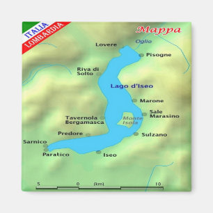 GAL069  LAKE ISEO, Map, Italy, Fridge Magnet