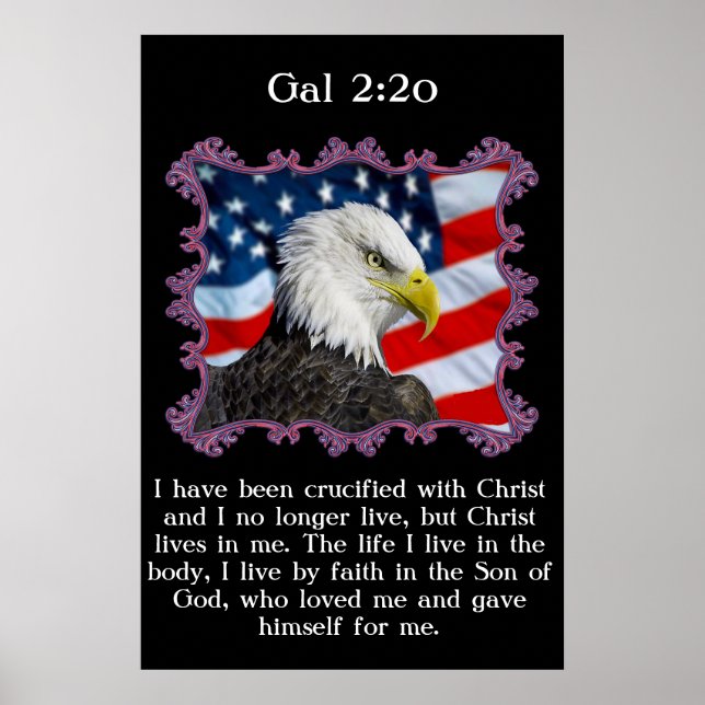 Gal 2:20 With A Eagle in front of a American flag Poster (Front)