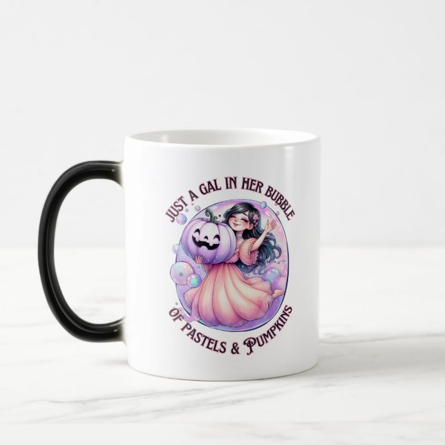 Gal in Her Bubble of Pastels & Pumpkins Magic Mug (Left)
