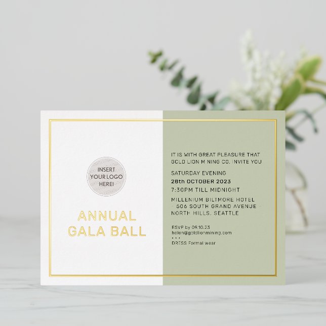 GALA BALL company logo formal eco sage green gold (Standing Front)