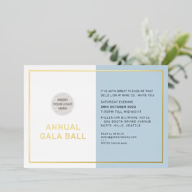 GALA BALL company logo formal pale blue gold (Standing Front)