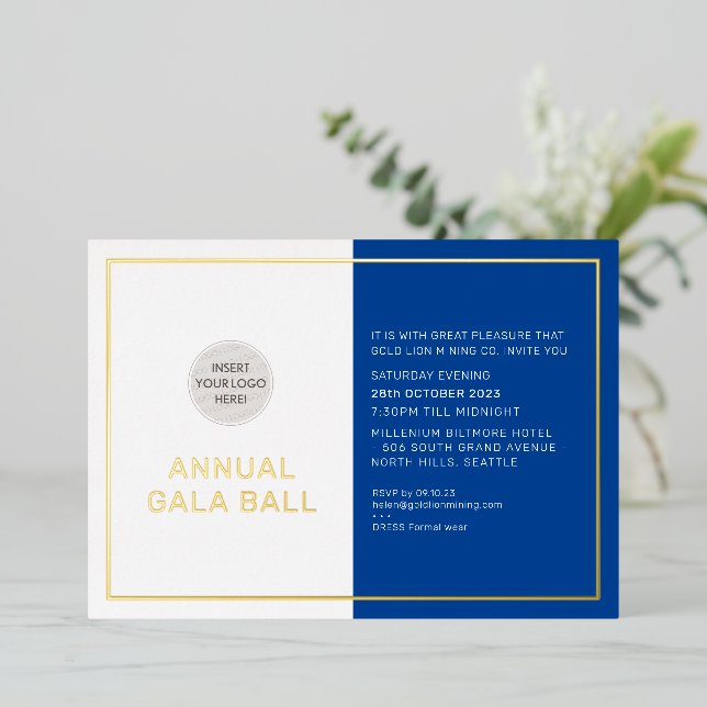 GALA BALL company logo formal royal blue gold (Standing Front)