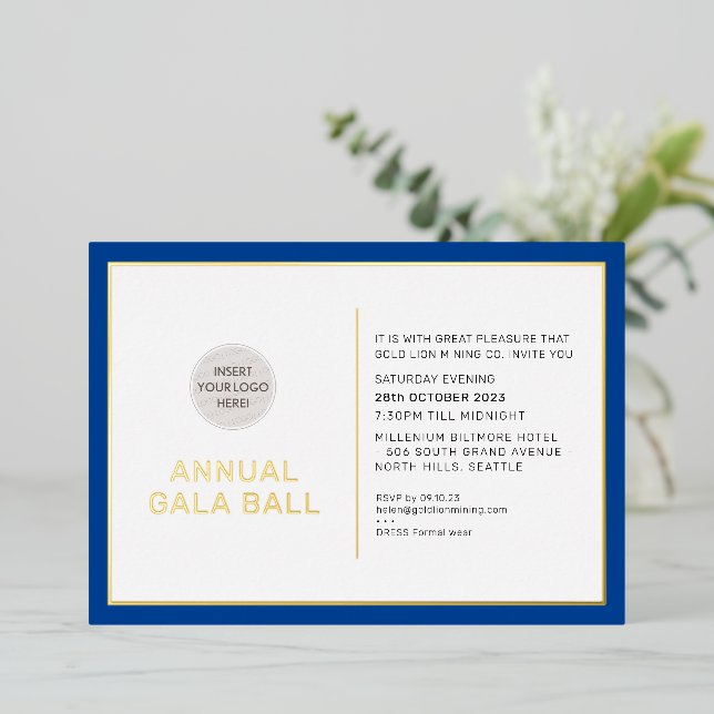 GALA BALL logo modern minimal royal blue gold (Standing Front)