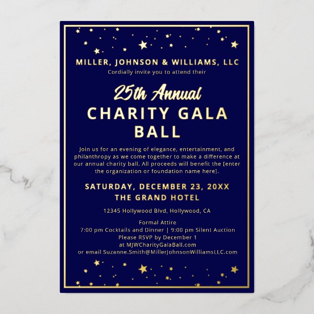 Gala Ball Silent Auction Elegant Navy Blue Gold (Front)