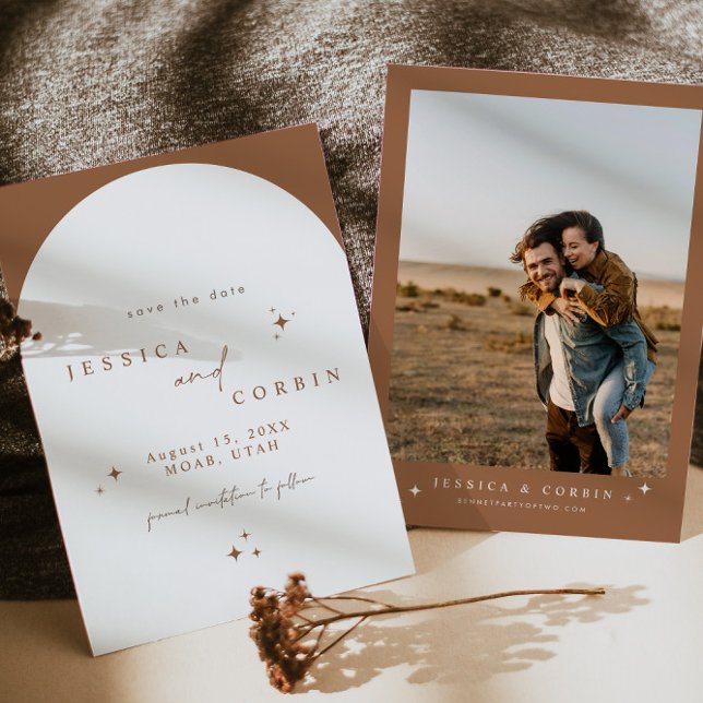 GALA Burnt Orange Boho Arch Star Save the Date Invitation (Creator Uploaded)