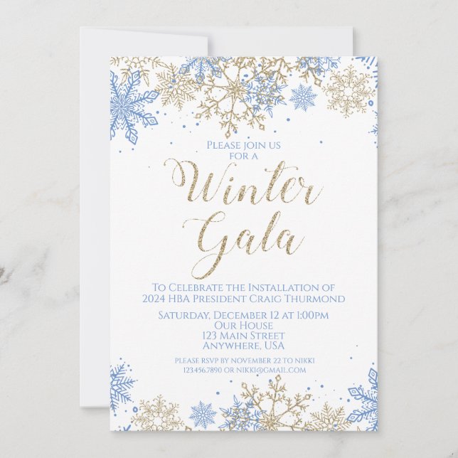 Gala d'hiver Invitation bleu et or (Devant)