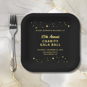 Gala Event Charity Ball Fundraiser Black Gold Star Paper Plate