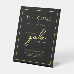 Gala Event Charity Fundraiser Black Gold Welcome Pedestal Sign