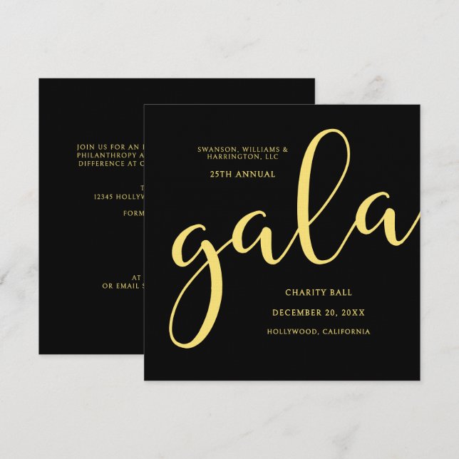 Gala Event Charity Fundraiser Elegant Black Gold Invitation (Front/Back)