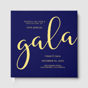 Gala Event Charity Fundraiser Elegant Blue Gold Guest Book