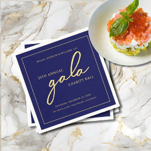 Gala Event Charity Fundraiser Elegant Blue Gold Napkin