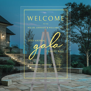 Gala Event Charity Fundraiser Gold Welcome Clear Acrylic Sign