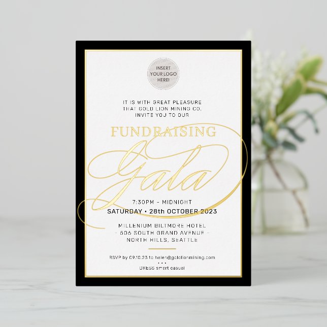GALA FUNDRAISER modern logo calligraphy black gold (Standing Front)