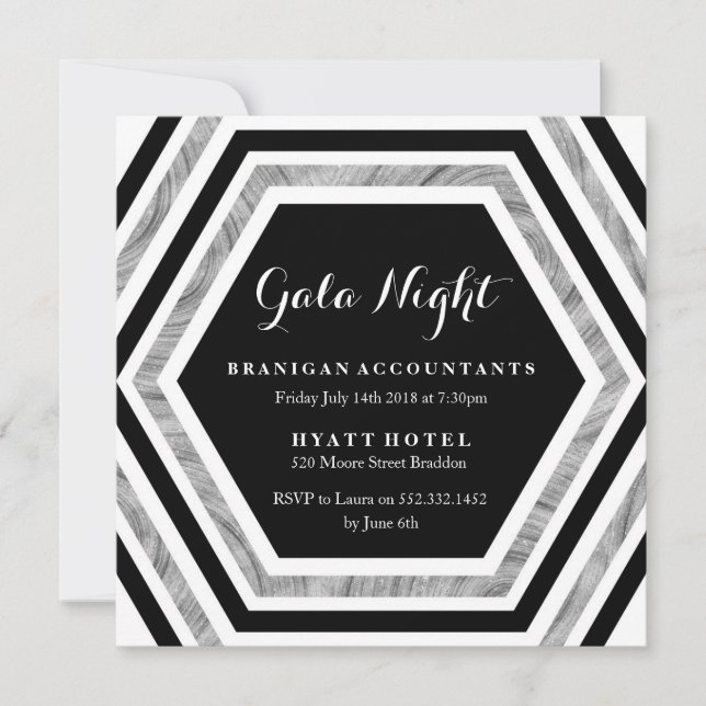 Gala Night Business Function Silver Hexagon Invitation (Front)