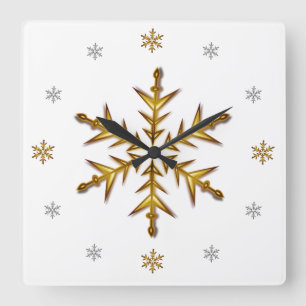 “Gala Snow”: Gold & Silver #'s, White Square C Wall Clock