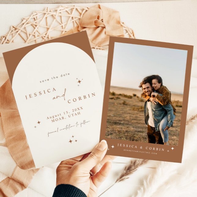 GALA Terracotta Boho Arch Celestial Save the Date Invitation (Creator Uploaded)