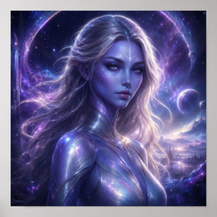 Galactic Agent - Cosmic Woman Fantasy Portrait Poster