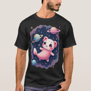 Galactic Axolotl Space Cat Kawaii Sticker Cute Cos T-Shirt
