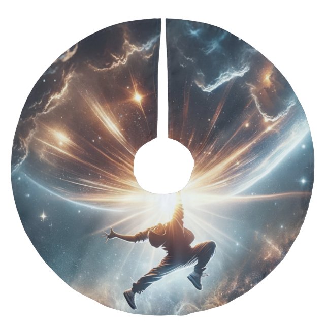 Galactic Breakdance Explosion in Deep Space Brushed Polyester Tree Skirt (Front)