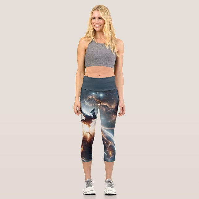 Galactic Breakdance Explosion in Deep Space Capri Leggings (Front)