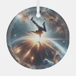 Galactic Breakdance Explosion in Deep Space Glass Ornament