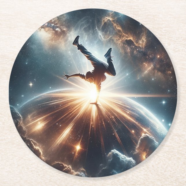 Galactic Breakdance Explosion in Deep Space Round Paper Coaster (Front)