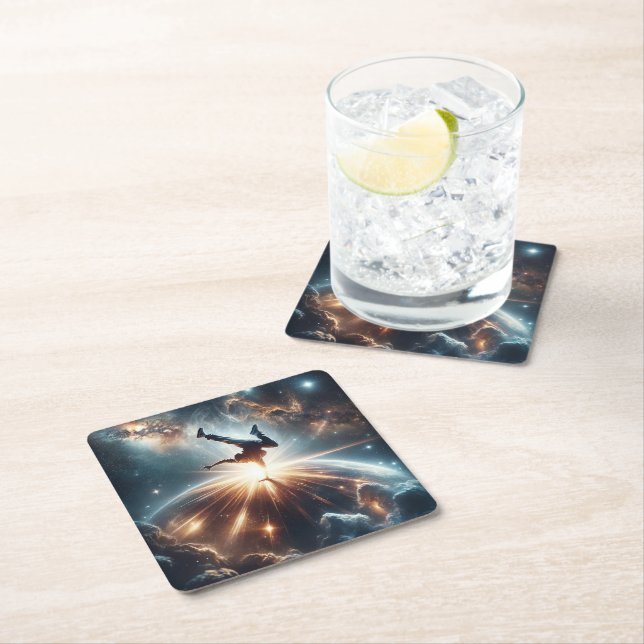 Galactic Breakdance Explosion in Deep Space Square Paper Coaster (Insitu)