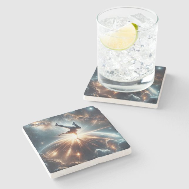 Galactic Breakdance Explosion in Deep Space Stone Coaster (Side)