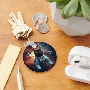 Galactic Cat Astronaut Keychain