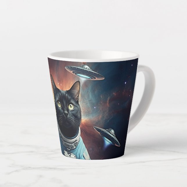 Galactic Cat Astronaut Latte Mug (Right Angle)