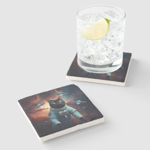 Galactic Cat Astronaut Stone Coaster