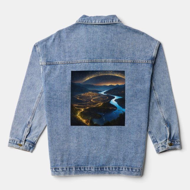 Galactic Chic: Customized Space Theme Denim Jacket (Back)