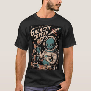 Galactic Coffee Retro Alien Astronaut Barista Sci T-Shirt